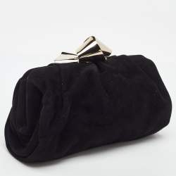 Pre Owned Jimmy Choo Black Suede Metal Knot Cara Clutch
