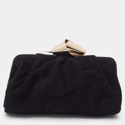 Pre Owned Jimmy Choo Black Suede Metal Knot Cara Clutch