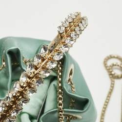 Pre Owned Jimmy Choo Mint Green Satin Crystals Bon Bon Bucket Bag 