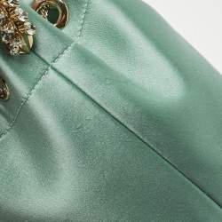 Pre Owned Jimmy Choo Mint Green Satin Crystals Bon Bon Bucket Bag 