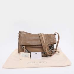 Pre Owned Jimmy Choo Beige Leather Boho Biker Chain Messenger Bag