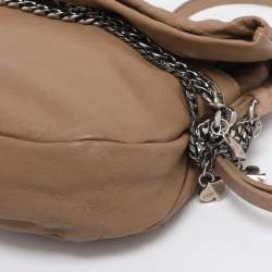 Pre Owned Jimmy Choo Beige Leather Boho Biker Chain Messenger Bag