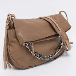 Pre Owned Jimmy Choo Beige Leather Boho Biker Chain Messenger Bag