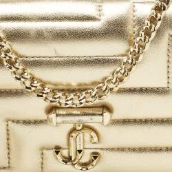 Pre Owned Jimmy Choo Gold Quilted Leather Avenue Wallet On Chain