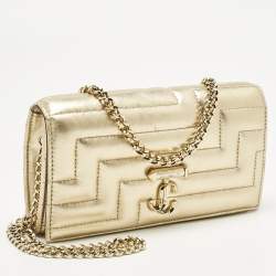 Pre Owned Jimmy Choo Gold Quilted Leather Avenue Wallet On Chain