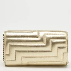Pre Owned Jimmy Choo Gold Quilted Leather Avenue Wallet On Chain