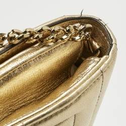 Pre Owned Jimmy Choo Gold Quilted Leather Avenue Wallet On Chain