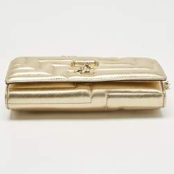 Pre Owned Jimmy Choo Gold Quilted Leather Avenue Wallet On Chain