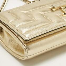 Pre Owned Jimmy Choo Gold Quilted Leather Avenue Wallet On Chain