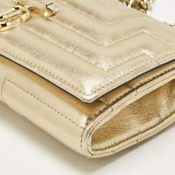 Pre Owned Jimmy Choo Gold Quilted Leather Avenue Wallet On Chain