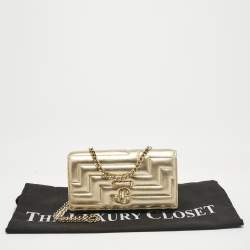 Pre Owned Jimmy Choo Gold Quilted Leather Avenue Wallet On Chain