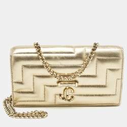 Pre Owned Jimmy Choo Gold Quilted Leather Avenue Wallet On Chain