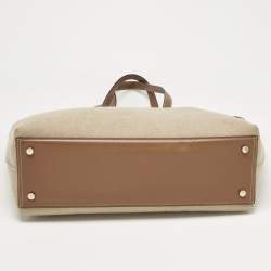 Pre Owned Jimmy Choo Beige/Brown Felt and Leather Logo Tote