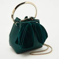 Pre Owned Jimmy Choo Green Satin and Velvet BonBon Bucket Bag