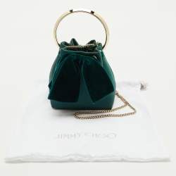Pre Owned Jimmy Choo Green Satin and Velvet BonBon Bucket Bag