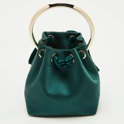 Pre Owned Jimmy Choo Green Satin and Velvet BonBon Bucket Bag