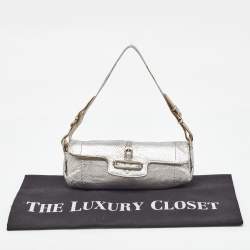Pre Owned Jimmy Choo Metallic Silver Python Tulita Baguette Bag