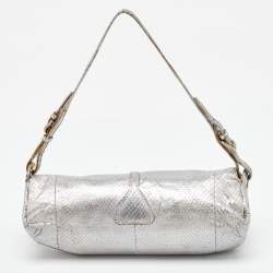 Pre Owned Jimmy Choo Metallic Silver Python Tulita Baguette Bag