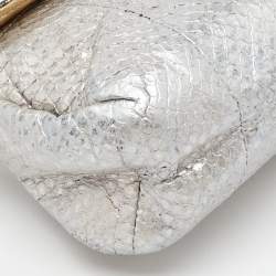 Pre Owned Jimmy Choo Metallic Silver Python Tulita Baguette Bag