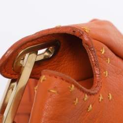 Pre Owned Jimmy Choo Orange Embroidered Leather Tulita Top Handle Bag