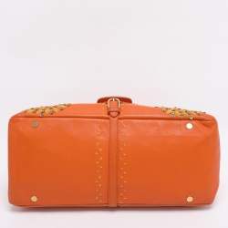 Pre Owned Jimmy Choo Orange Embroidered Leather Tulita Top Handle Bag
