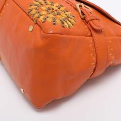 Pre Owned Jimmy Choo Orange Embroidered Leather Tulita Top Handle Bag