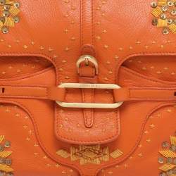 Pre Owned Jimmy Choo Orange Embroidered Leather Tulita Top Handle Bag