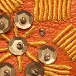 Pre Owned Jimmy Choo Orange Embroidered Leather Tulita Top Handle Bag