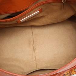 Pre Owned Jimmy Choo Orange Embroidered Leather Tulita Top Handle Bag