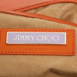 Pre Owned Jimmy Choo Orange Embroidered Leather Tulita Top Handle Bag