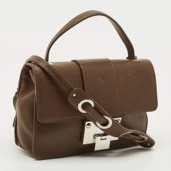 Pre Owned Jimmy Choo Brown Leather Rebel Flap Top Handle Bag
