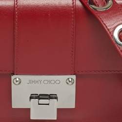 Pre Owned Jimmy Choo Red Leather Rebel Flap Top Handle Bag