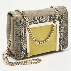 Pre Owned Jimmy Choo Grey/Yellow Croc and Lizard Alba Chain Shoulder Bag