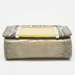 Pre Owned Jimmy Choo Grey/Yellow Croc and Lizard Alba Chain Shoulder Bag