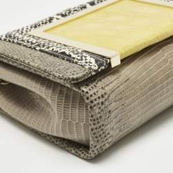 Pre Owned Jimmy Choo Grey/Yellow Croc and Lizard Alba Chain Shoulder Bag