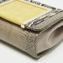 Pre Owned Jimmy Choo Grey/Yellow Croc and Lizard Alba Chain Shoulder Bag