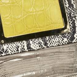Pre Owned Jimmy Choo Grey/Yellow Croc and Lizard Alba Chain Shoulder Bag
