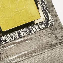 Pre Owned Jimmy Choo Grey/Yellow Croc and Lizard Alba Chain Shoulder Bag