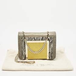 Pre Owned Jimmy Choo Grey/Yellow Croc and Lizard Alba Chain Shoulder Bag