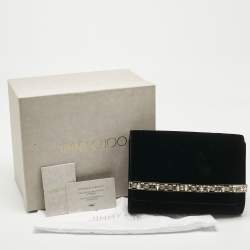 Pre Owned Jimmy Choo Black Velvet Crystal Embellished Clutch