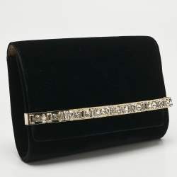 Pre Owned Jimmy Choo Black Velvet Crystal Embellished Clutch
