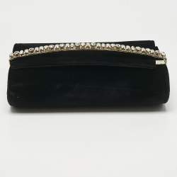 Pre Owned Jimmy Choo Black Velvet Crystal Embellished Clutch