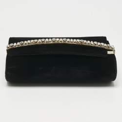 Pre Owned Jimmy Choo Black Velvet Crystal Embellished Clutch