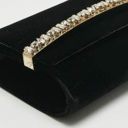 Pre Owned Jimmy Choo Black Velvet Crystal Embellished Clutch