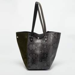 Pre Owned Jimmy Choo Green/Grey Suede and Python Twist Tote