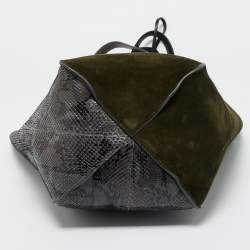 Pre Owned Jimmy Choo Green/Grey Suede and Python Twist Tote