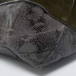 Pre Owned Jimmy Choo Green/Grey Suede and Python Twist Tote
