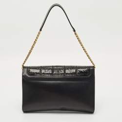 Pre Owned Jimmy Choo Black Leather and Snakeskin Cassie Shoulder Bag