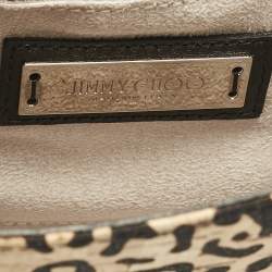 Pre Owned Jimmy Choo Black/Beige Leopard Print Cork and Leather Rebel Embellished Crossbody Bag