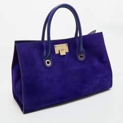 Pre Owned Jimmy Choo Purple Leather and Suede Riley Tote